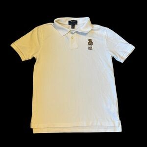 Polo Ralph Lauren Boys' White Cotton Mesh Polo Bear‎ Polo Shirt Medium